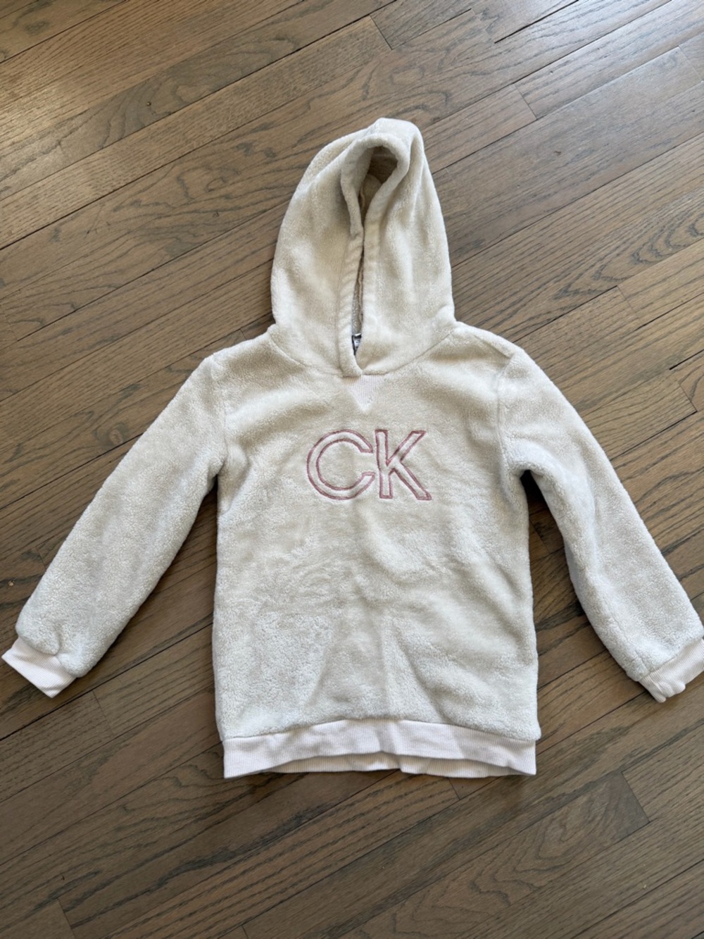 Calvin Klein Kids Cream Plush Hoodie with Pink CK Logo